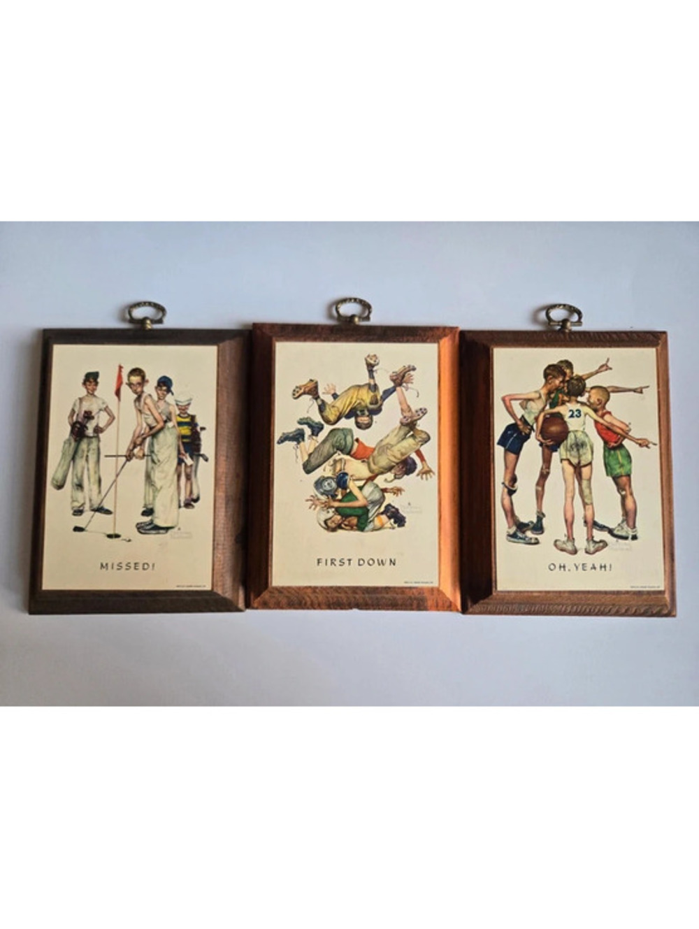 Vintage Norman Rockwell Wall Art Set of 3 Golf Football Basketball Wood Plaques